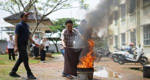 osialisasi dan simulasi penanggulangan bencana digelar di lingkungan rumah susun sederhana sewa (rusunawa).