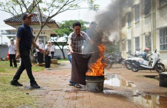 osialisasi dan simulasi penanggulangan bencana digelar di lingkungan rumah susun sederhana sewa (rusunawa).